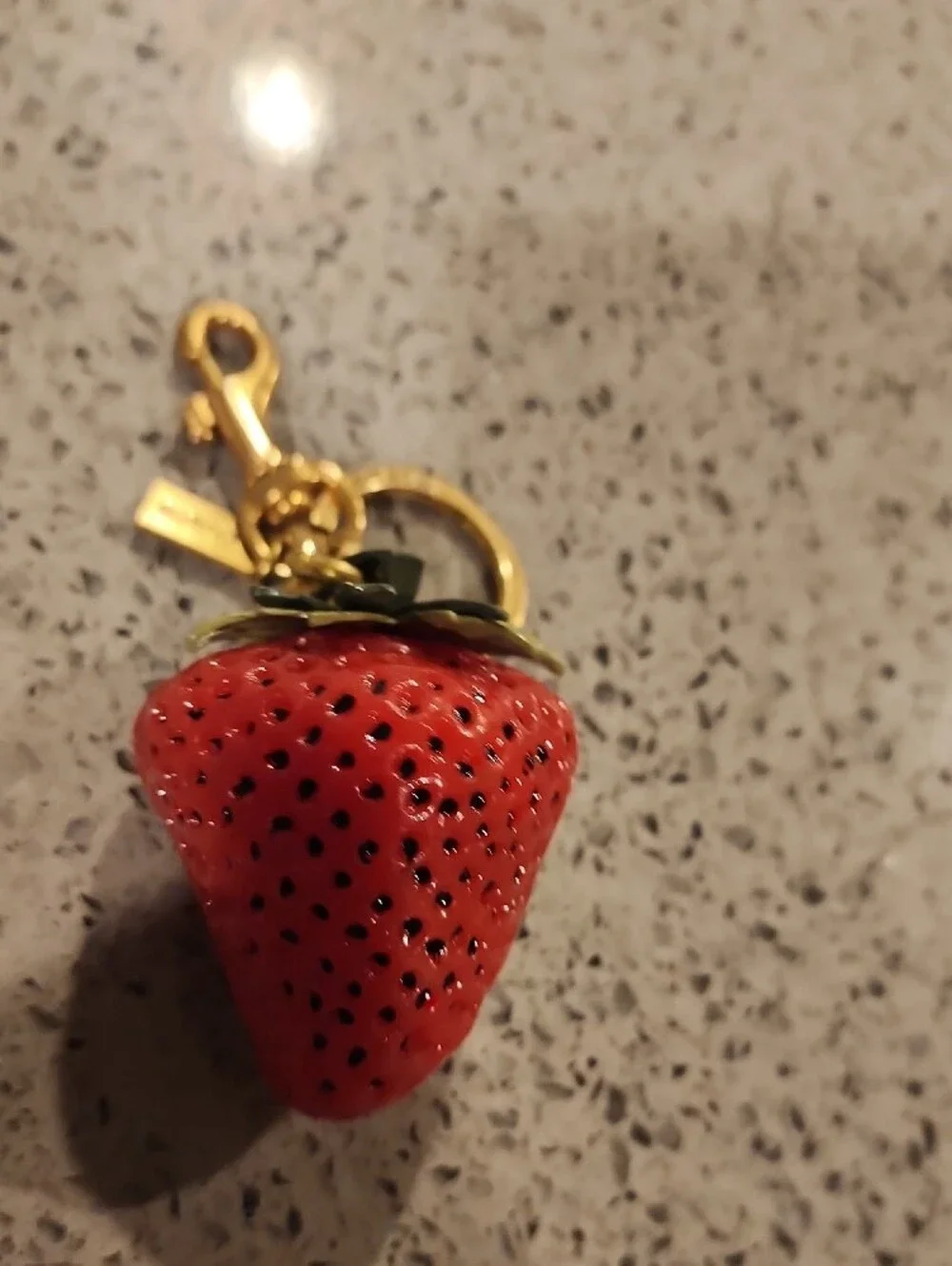 Coach Style Strawberry Enamel Key Charm with Gold Hardware